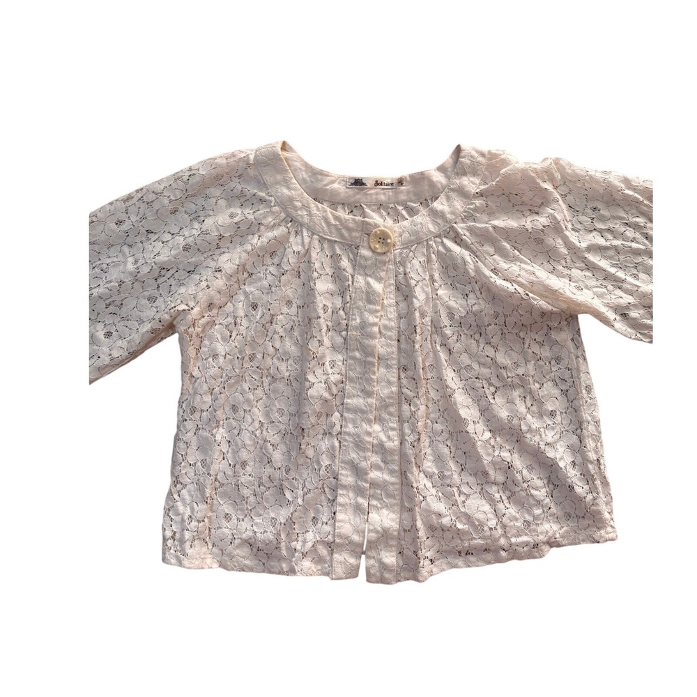 Solitaire‎ Lace Cardigan Couquette L Cream  3/4 Sleeve Button Front Top
